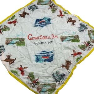Vintage 1950s/60s Grand Coulee Dam Washington souvenir scarf. Japan 28x28